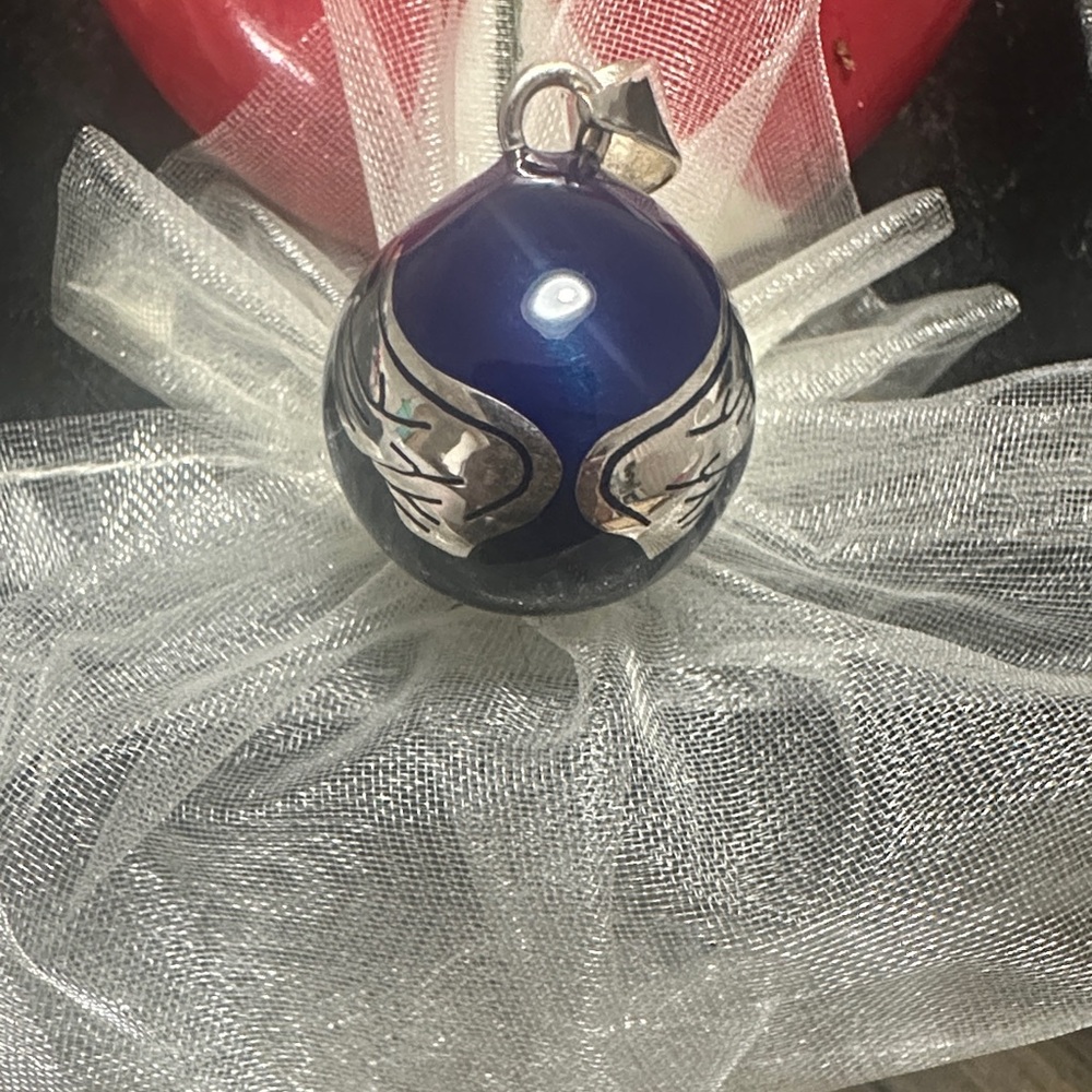 Blue and Silver Winged Pendant Necklace